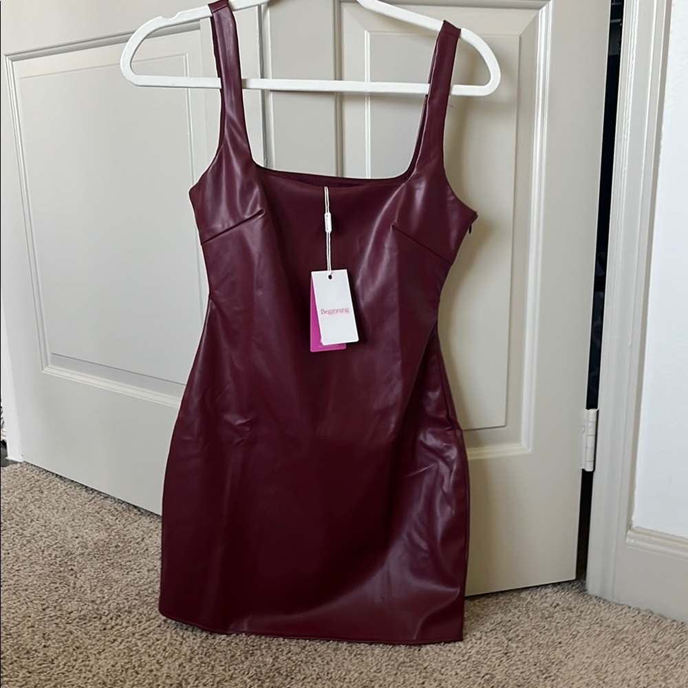 Beginning Boutique Burgundy Leather Bodycon Dress